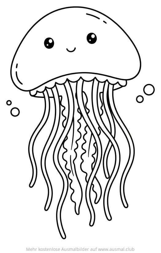 Freundliches Quallenbaby Ausmalbild mit Bläschen