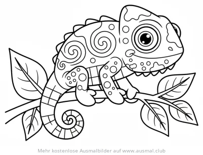 Chamäleonbaby Ausmalbild auf einem Ast