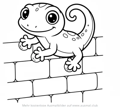 Gecko Baby auf Mauer Ausmalbild