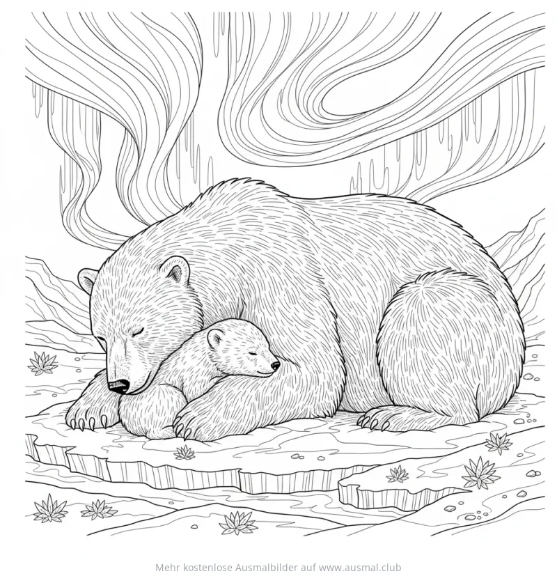 Eisbär und Eisbärbaby kuscheln Ausmalbild