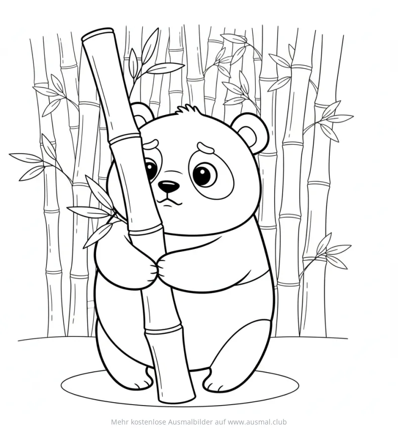 Panda umarmt Bambusstamm vor Bambushain Ausmalbild