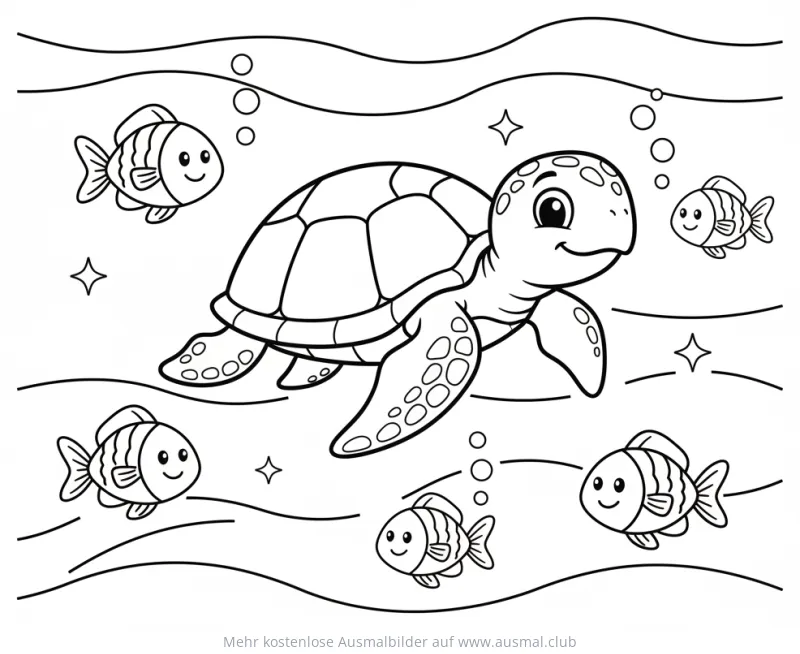 Schildkröte im Meer mit Fischen Ausmalbild