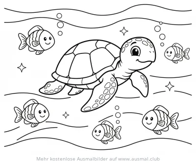 Schildkröte im Meer mit Fischen Ausmalbild