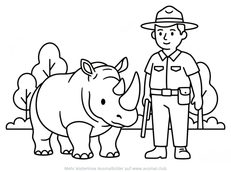 Nashorn mit Ranger Ausmalbild