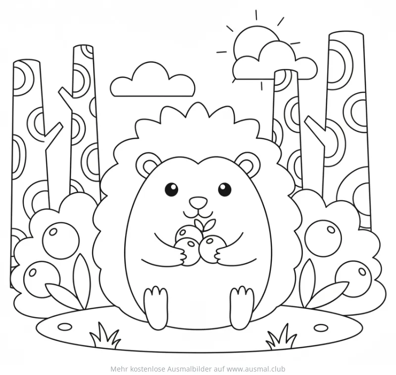 Igel mit Beeren im Wald Ausmalbild