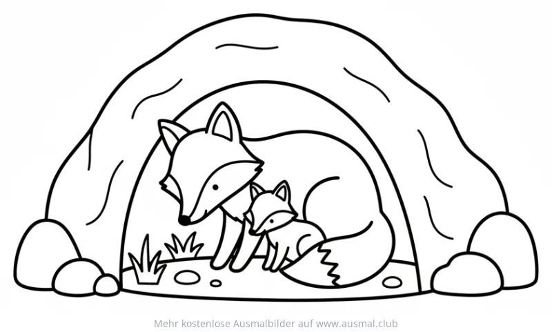Fuchs mit Welpe in Fuchsbau Ausmalbild