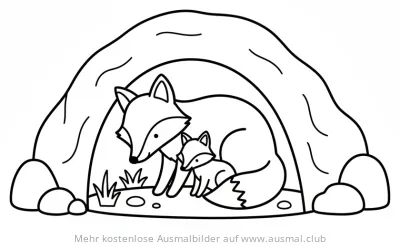 Fuchs mit Welpe in Fuchsbau Ausmalbild