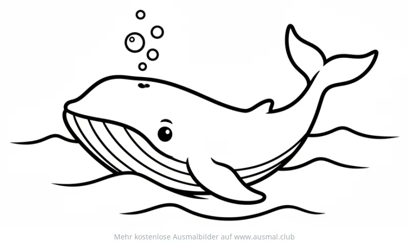 Freundlicher Wal schwimmt im Meer, Ausmalbild