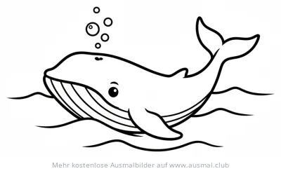Freundlicher Wal schwimmt im Meer, Ausmalbild
