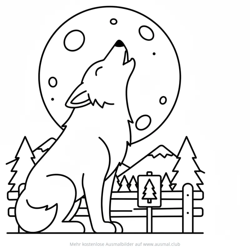 Heulender Wolf vor Mond Ausmalbild