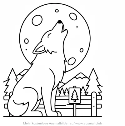 Heulender Wolf vor Mond Ausmalbild