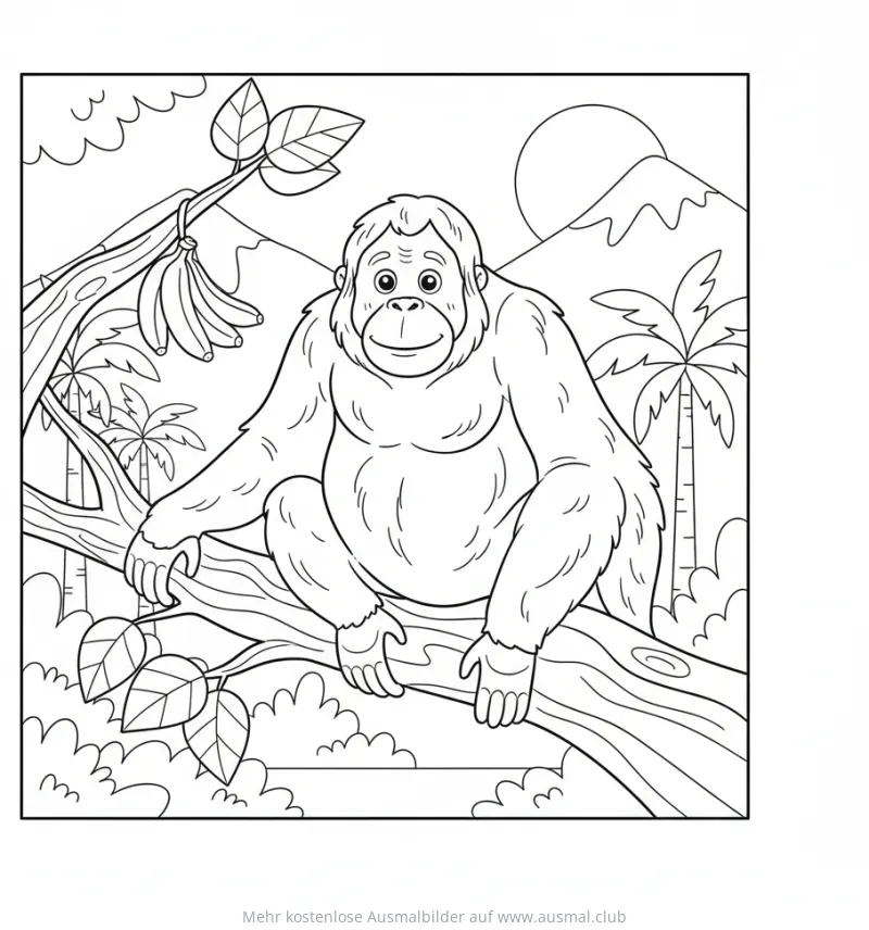 Orang-Utan sitzt auf Ast Ausmalbild
