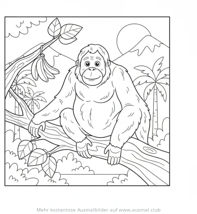 Orang-Utan sitzt auf Ast Ausmalbild