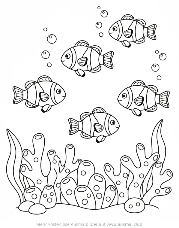 Clownfische im Riff Ausmalbild
