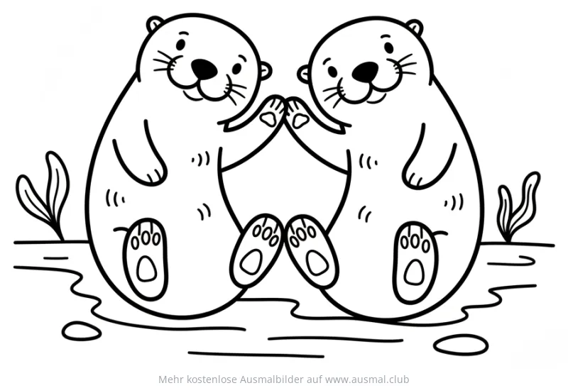 Zwei Seeotter halten Händchen Ausmalbild