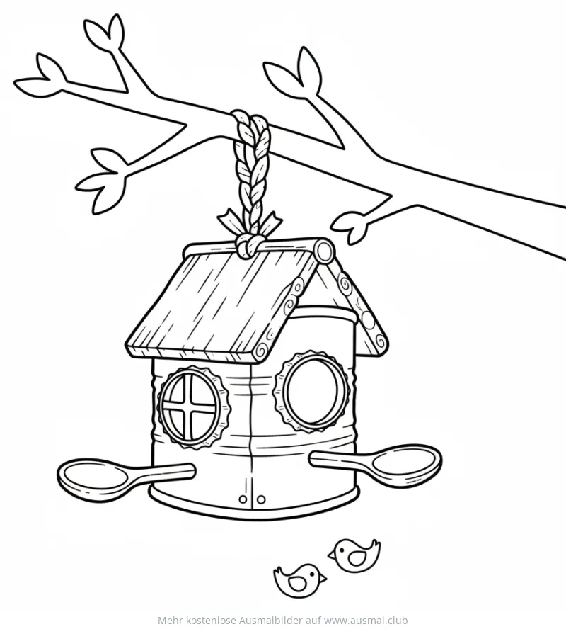 Vogelhaus aus Konservendose Ausmalbild