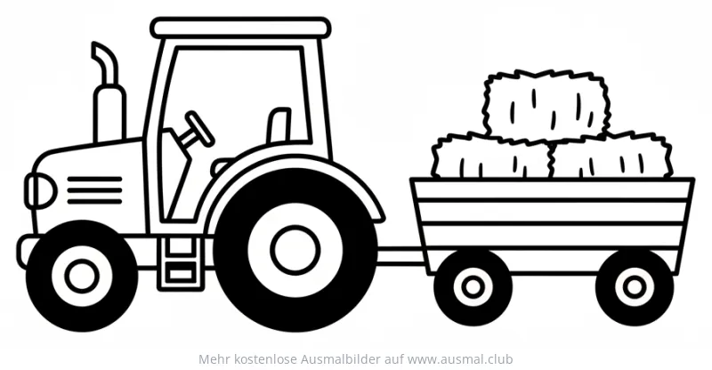 Traktor mit Anhänger voller Heuballen Ausmalbild