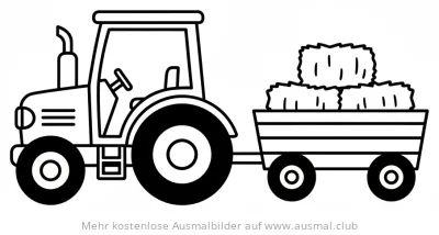 Traktor mit Anhänger voller Heuballen Ausmalbild