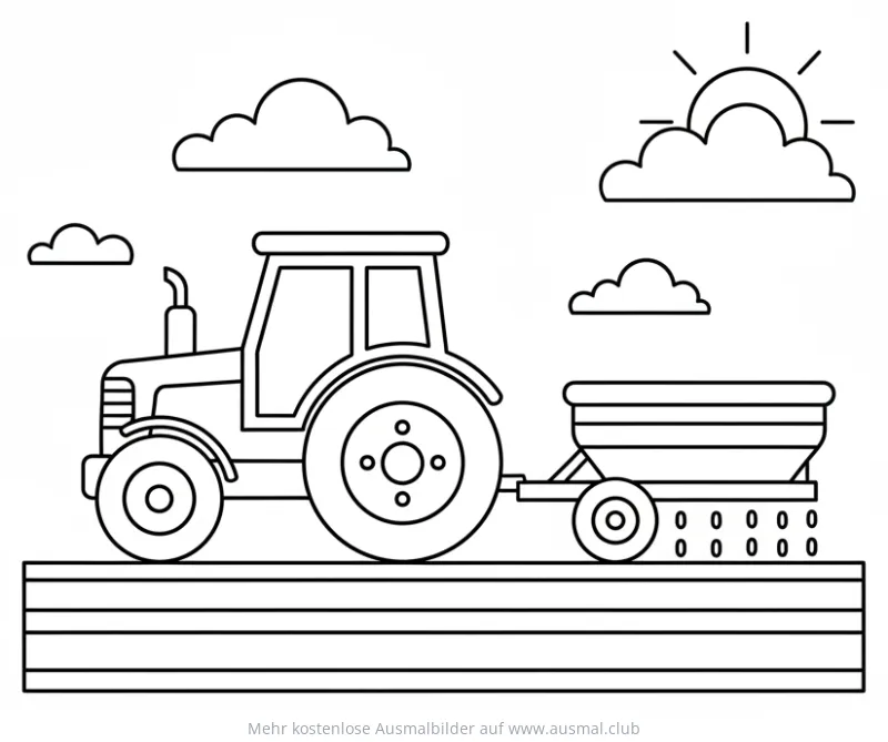 Traktor beim Säen Ausmalbild auf dem Feld