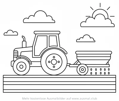 Traktor beim Säen Ausmalbild auf dem Feld