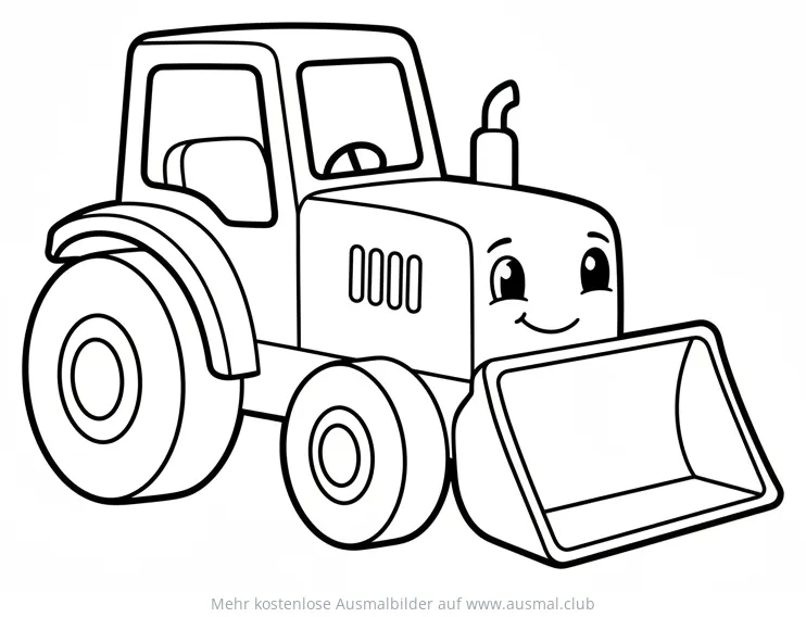 Roter Traktor Ausmalbild mit Schaufel