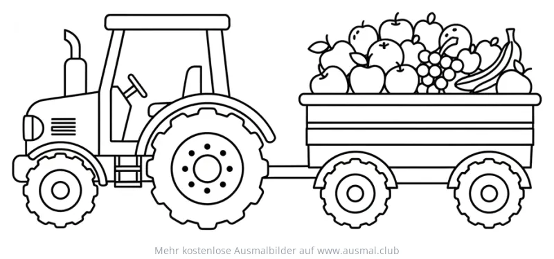 Traktor mit Anhänger voller Obst Ausmalbild