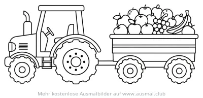 Traktor mit Anhänger voller Obst Ausmalbild