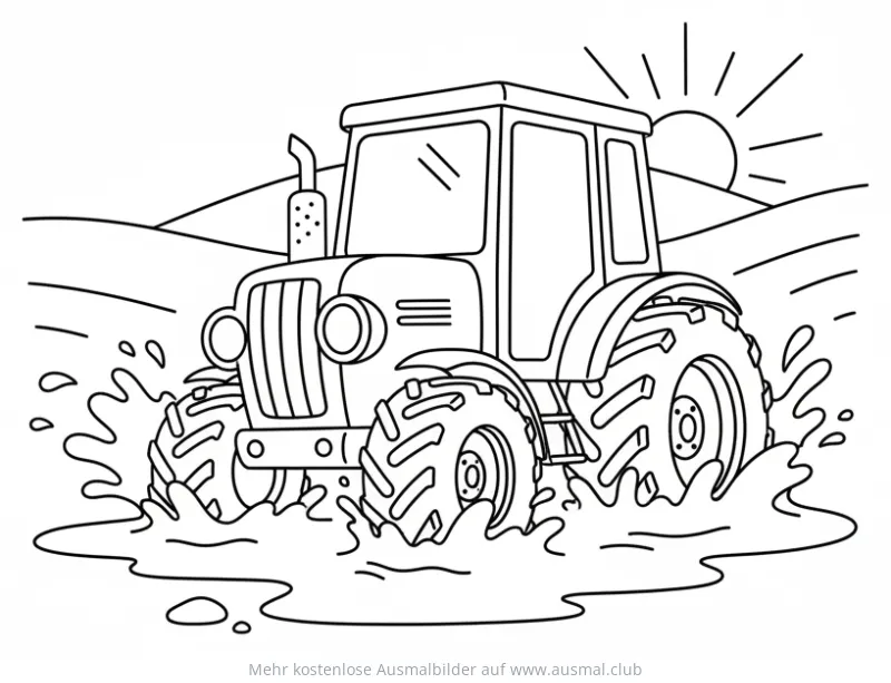 Traktor fährt durch Schlamm Ausmalbild