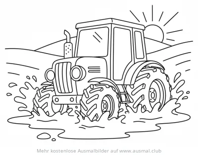 Traktor fährt durch Schlamm Ausmalbild