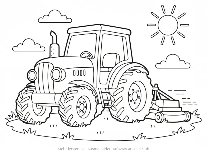 Traktor mit Rasenmäher Ausmalbild