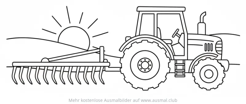 Traktor mit Rechen auf Feld Ausmalbild