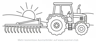 Traktor mit Rechen auf Feld Ausmalbild