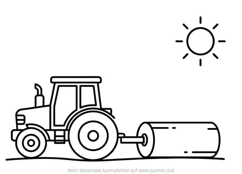 Traktor mit Walze Ausmalbild unter strahlender Sonne