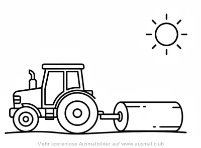 Traktor mit Walze Ausmalbild unter strahlender Sonne