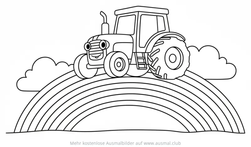 Traktor auf Regenbogen Ausmalbild
