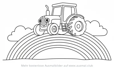 Traktor auf Regenbogen Ausmalbild