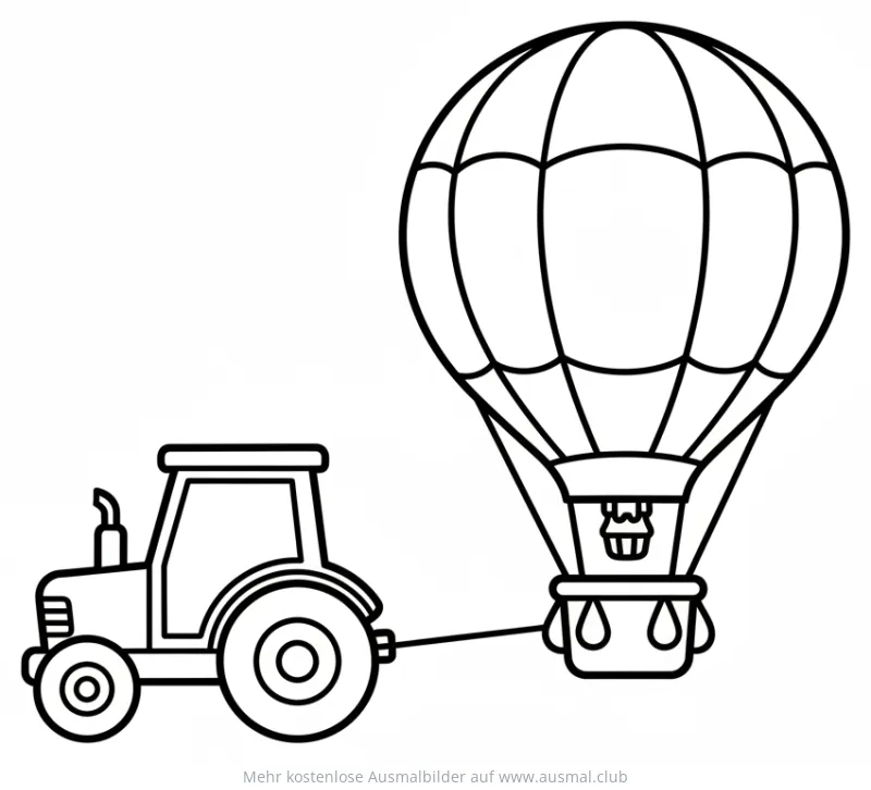 Traktor zieht Heißluftballon Ausmalbild