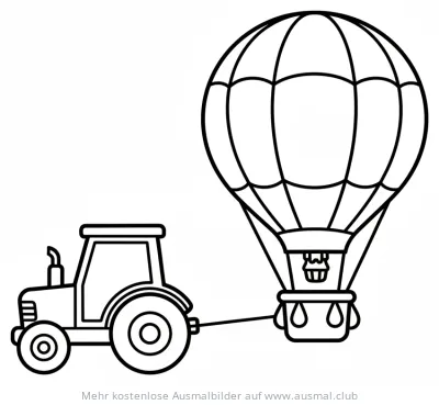 Traktor zieht Heißluftballon Ausmalbild