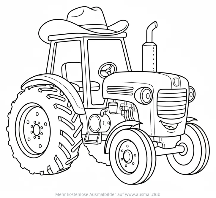 Traktor mit Cowboyhut Ausmalbild