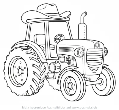 Traktor mit Cowboyhut Ausmalbild