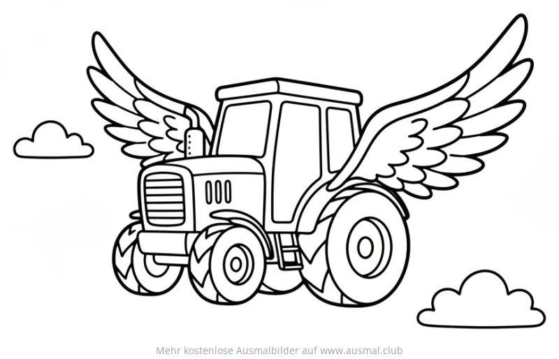 Fliegender Traktor mit Flügeln Ausmalbild