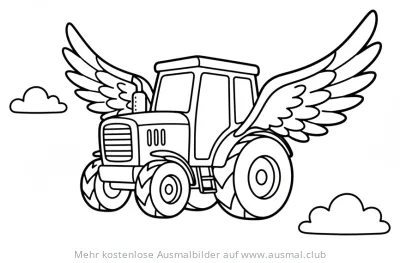 Fliegender Traktor mit Flügeln Ausmalbild