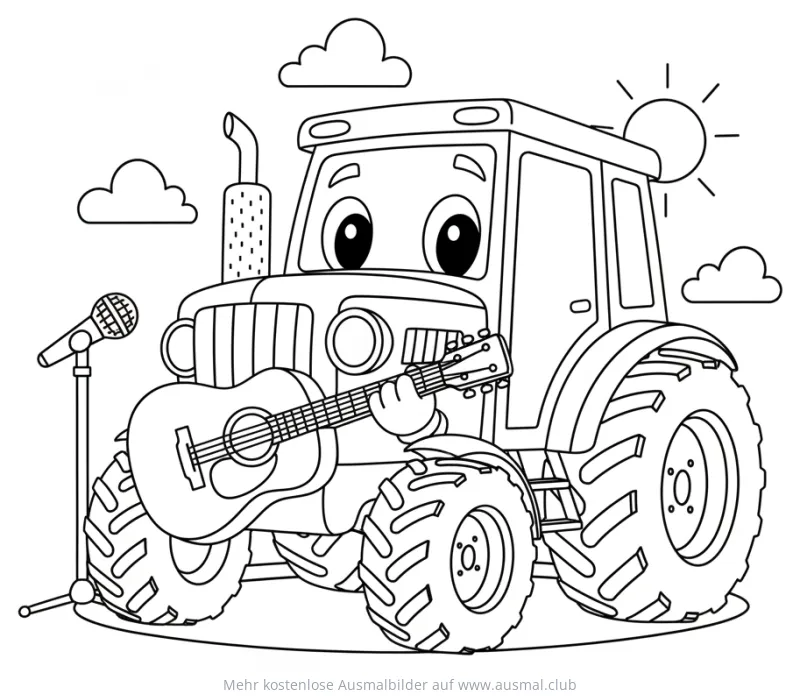 Traktor spielt Gitarre Ausmalbild
