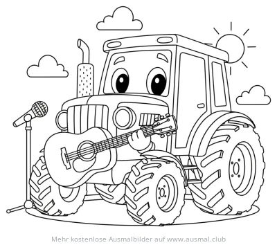 Traktor spielt Gitarre Ausmalbild