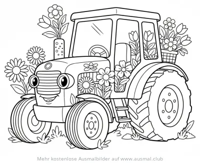 Traktor mit Blumenmuster Ausmalbild
