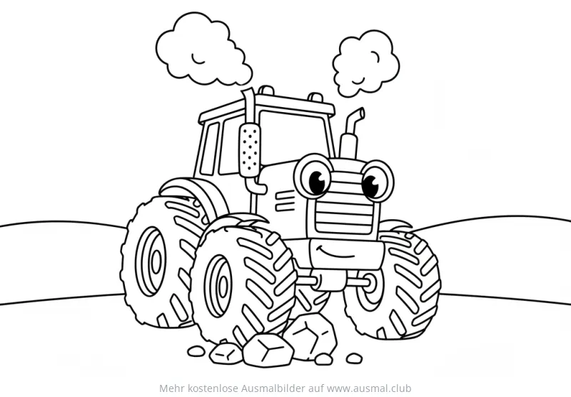 Monster Traktor Ausmalbild mit großen Rädern und freundlichem Gesicht