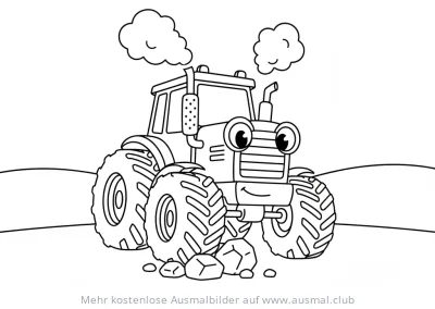 Monster Traktor Ausmalbild mit großen Rädern und freundlichem Gesicht