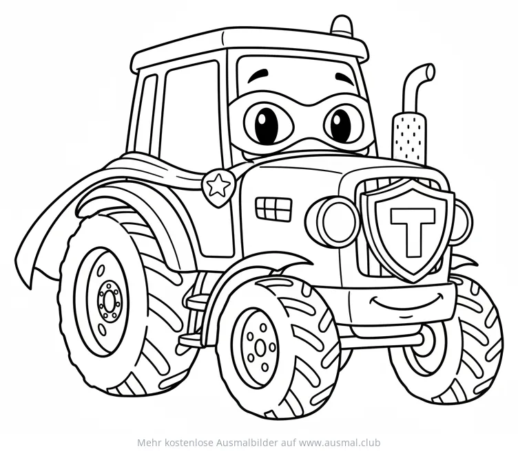 Traktor Held mit Umhang und Maske Ausmalbild