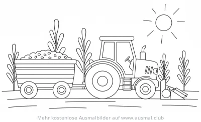 Traktor mit Anhänger voller Erntegut Ausmalbild