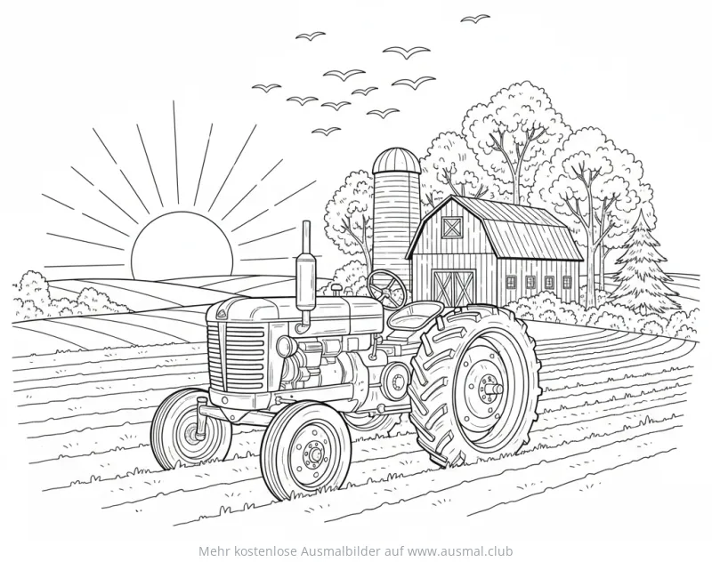 Oldtimer Traktor auf dem Feld Ausmalbild